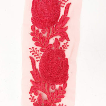 Salmon Pink Soft Net Fabric Lace Trim with Floral Embroidery, Lace Trim, Sari Border